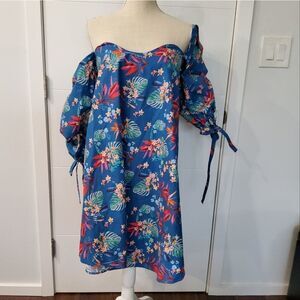 1st SIGHT Women's Navy Flora Off-Shoulders Dress Size S